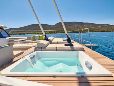 Ad Astra, a Fountaine Pajot Thira 80 catamaran at Piraeus, Greece