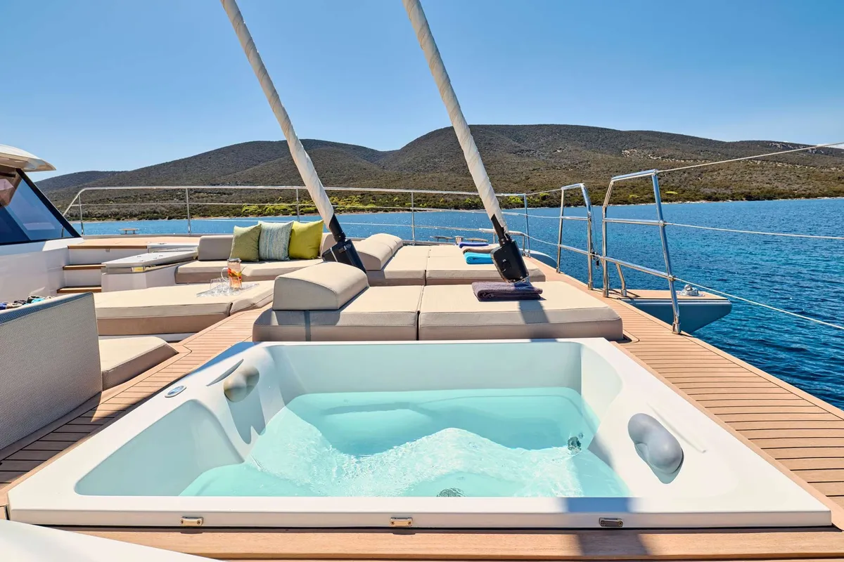 Ad Astra, a Fountaine Pajot Thira 80 catamaran at Piraeus, Greece