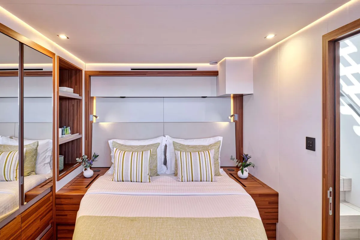Ad Astra, a Fountaine Pajot Thira 80 catamaran at Piraeus, Greece