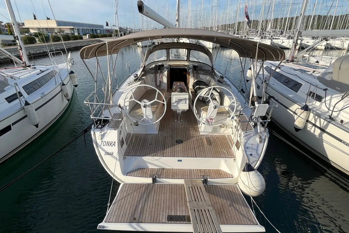 Exterior view of Tonka, a Bavaria Cruiser 41 sailboat at Općina Sukošan, Croatia