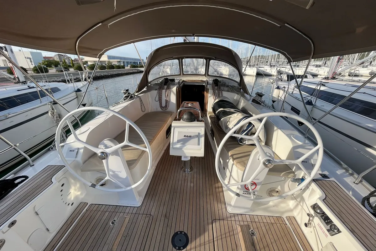 Cockpit of Tonka, a Bavaria Cruiser 41 sailboat at Općina Sukošan, Croatia