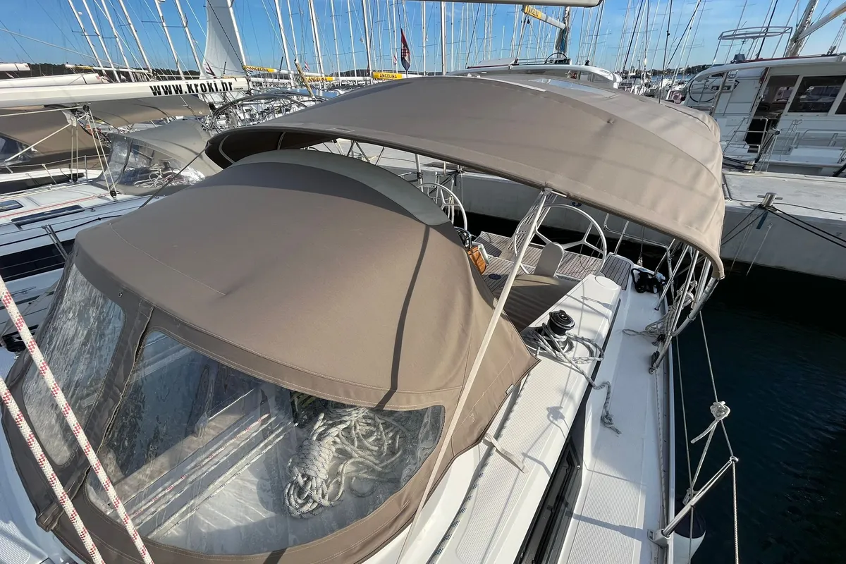 Deck of Tonka, a Bavaria Cruiser 41 sailboat at Općina Sukošan, Croatia
