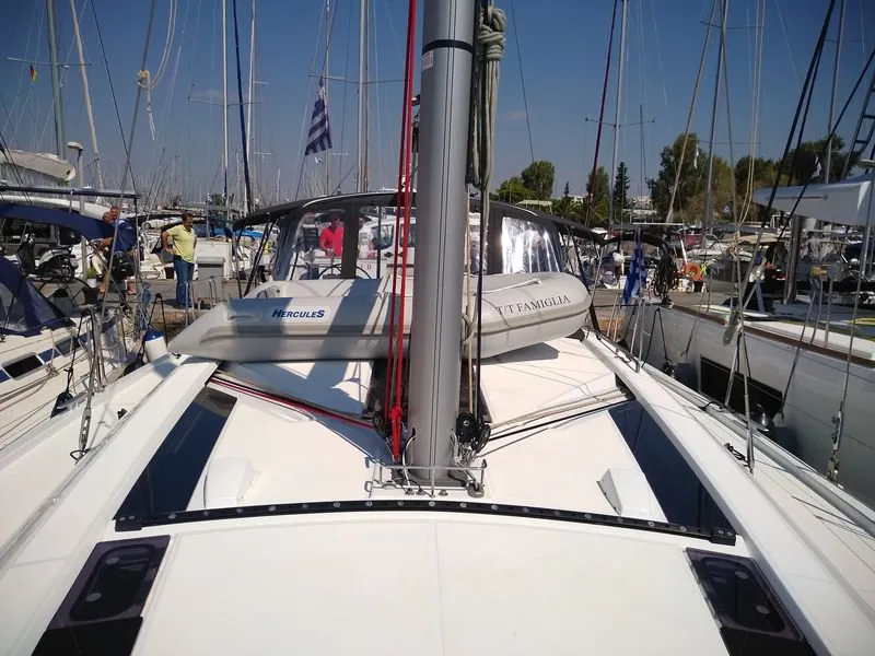 Deck of Famiglia, a Beneteau Oceanis 51.1 sailboat at Athens, Greece