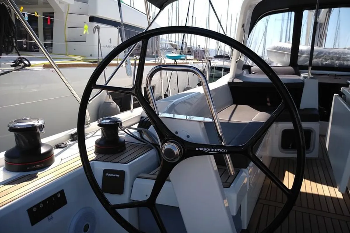 Cockpit of Famiglia, a Beneteau Oceanis 51.1 sailboat at Athens, Greece