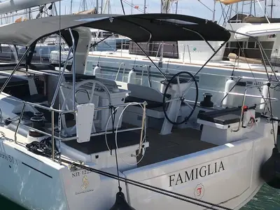 Cockpit of Famiglia, a Beneteau Oceanis 51.1 sailboat at Athens, Greece