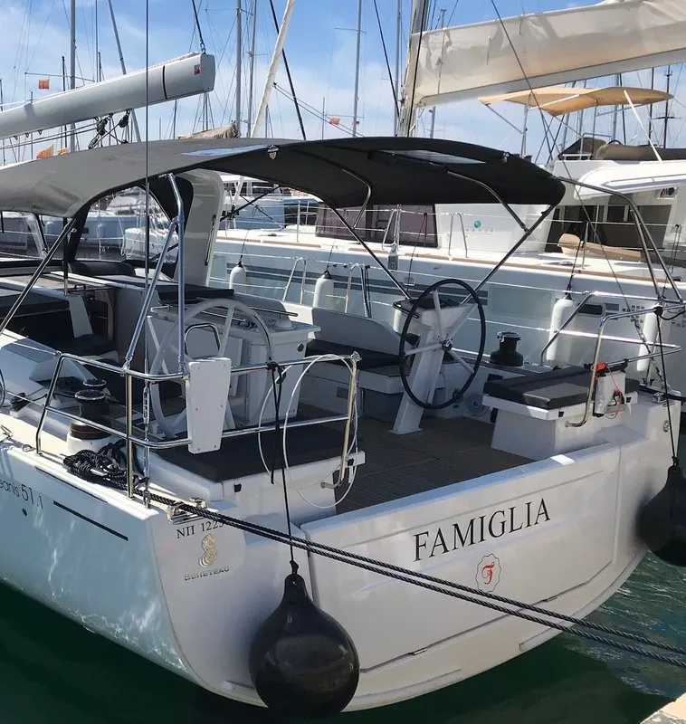 Cockpit of Famiglia, a Beneteau Oceanis 51.1 sailboat at Athens, Greece