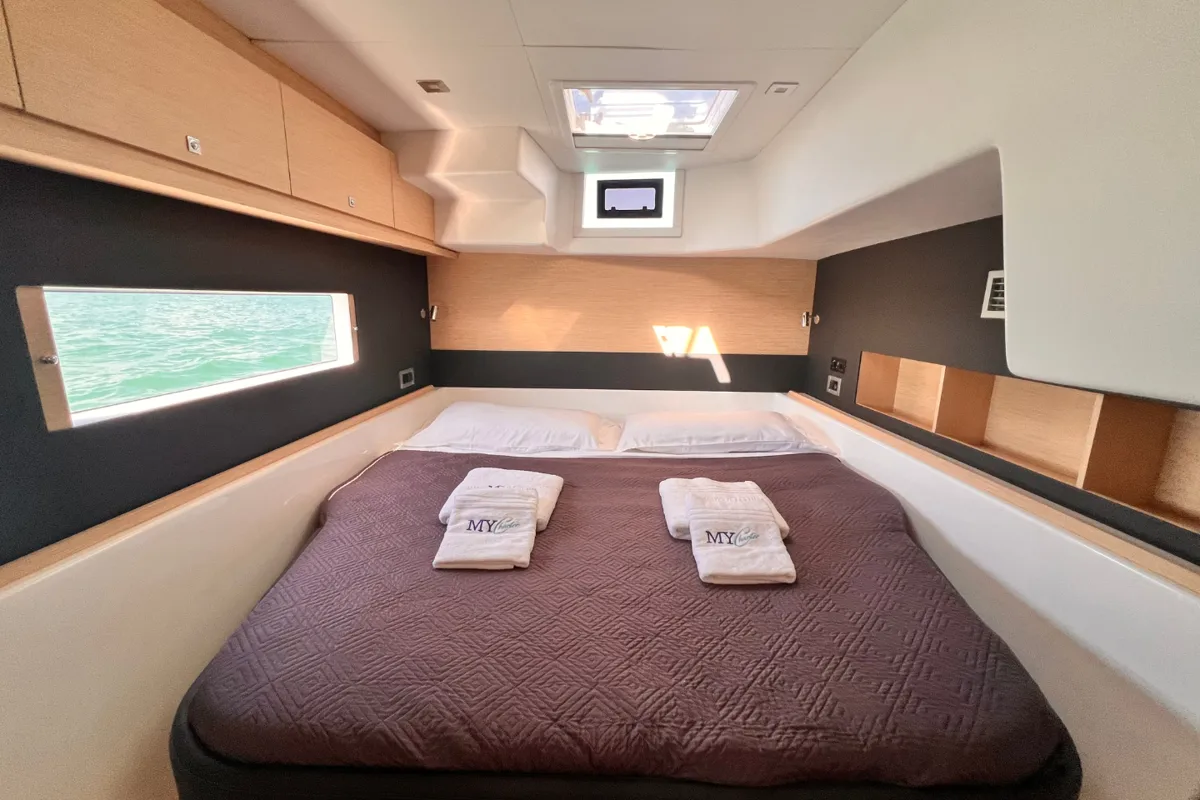 Cabin on Futura, a Dufour Catamaran 48 catamaran at Cecina, Italy