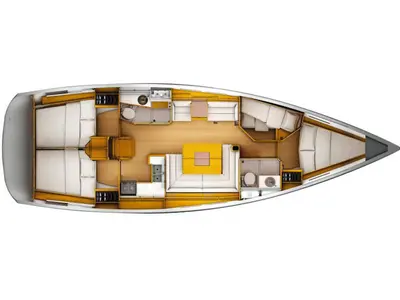 Floor plan of AF-SO449, a Jeanneau Sun Odyssey 449 sailboat at Athens, Greece