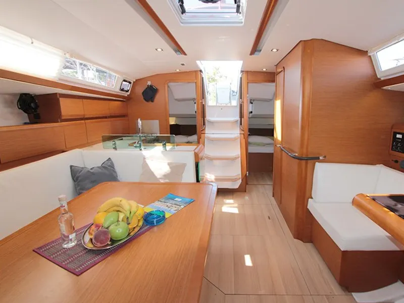 Salon of AF-SO449, a Jeanneau Sun Odyssey 449 sailboat at Athens, Greece