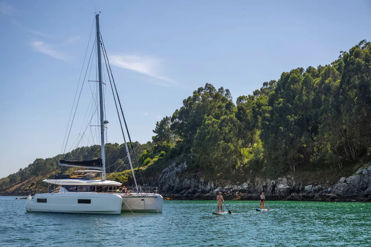 Exterior view of Ema, a Lagoon 43 catamaran at Grad Kaštela, Croatia