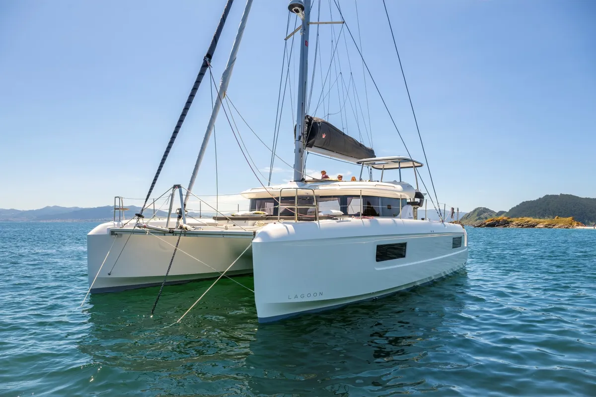 Exterior view of Ema, a Lagoon 43 catamaran at Grad Kaštela, Croatia