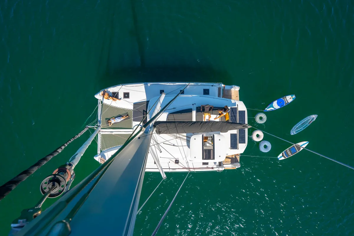 Exterior view of Ema, a Lagoon 43 catamaran at Grad Kaštela, Croatia