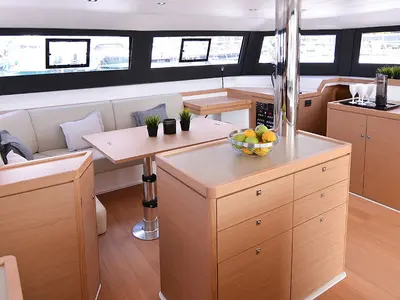 Salon of Jupiter, a Dufour Catamaran 48 catamaran at Cagliari, Italy