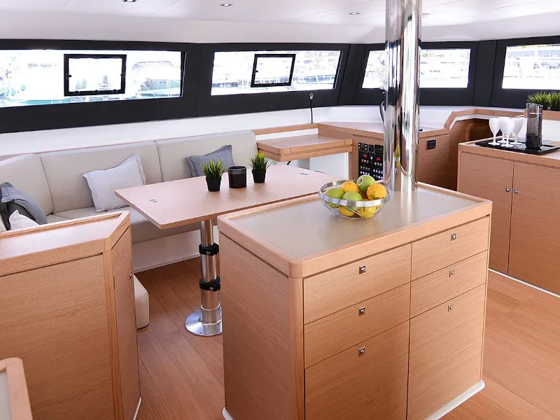 Salon of Jupiter, a Dufour Catamaran 48 catamaran at Cagliari, Italy