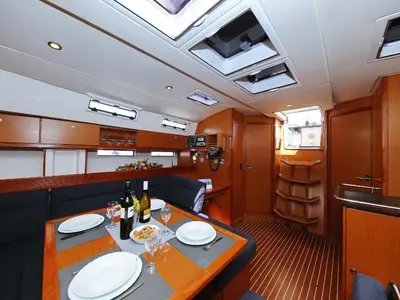 Salon of Kalimera, a Bavaria Cruiser 45 sailboat at Palma de Mallorca, Spain