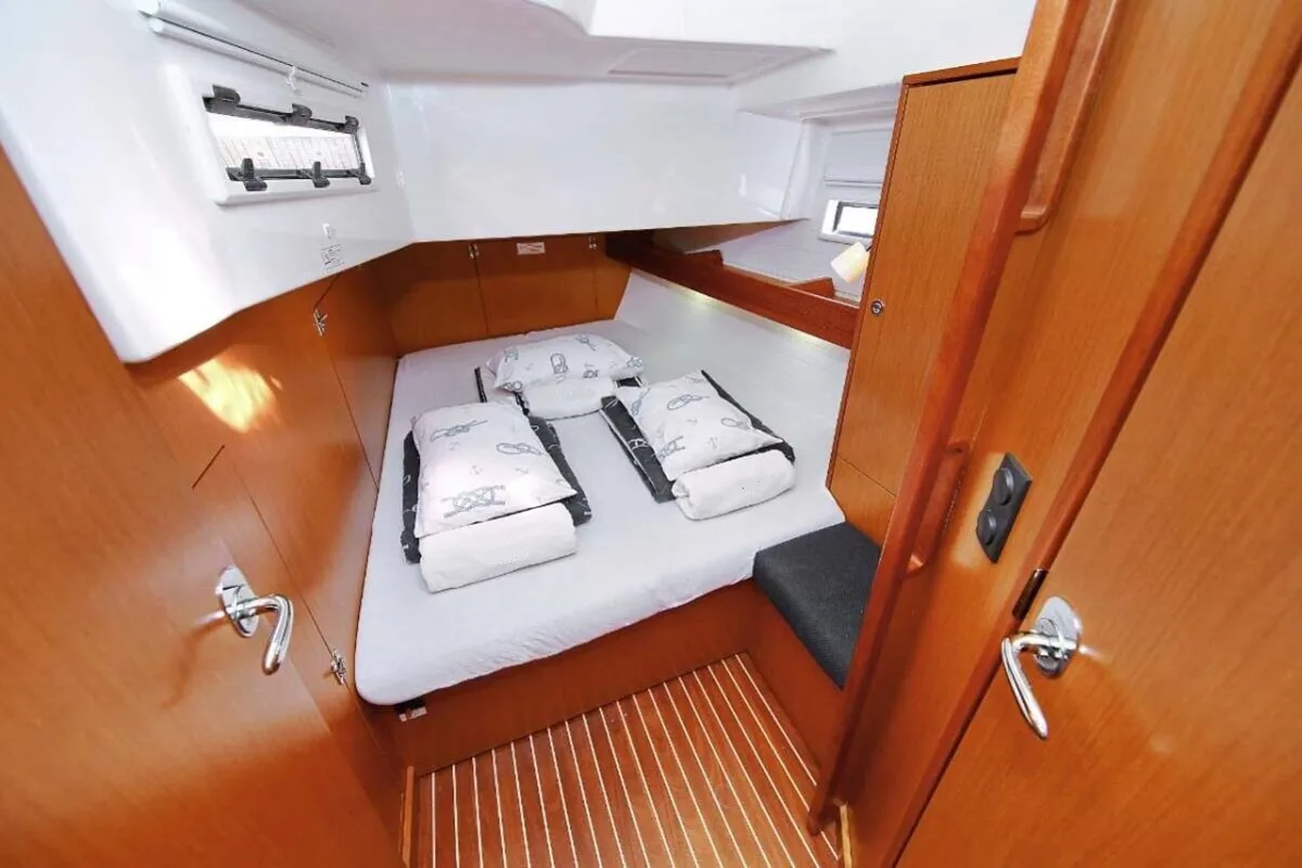 Cabin on Kalimera, a Bavaria Cruiser 45 sailboat at Palma de Mallorca, Spain