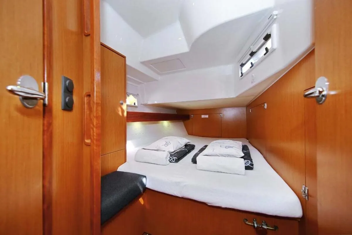 Cabin on Kalimera, a Bavaria Cruiser 45 sailboat at Palma de Mallorca, Spain