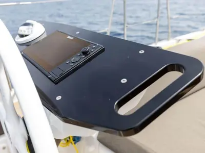 Cockpit of Donamar, a Dufour 41 sailboat at es Jonquet, Spain