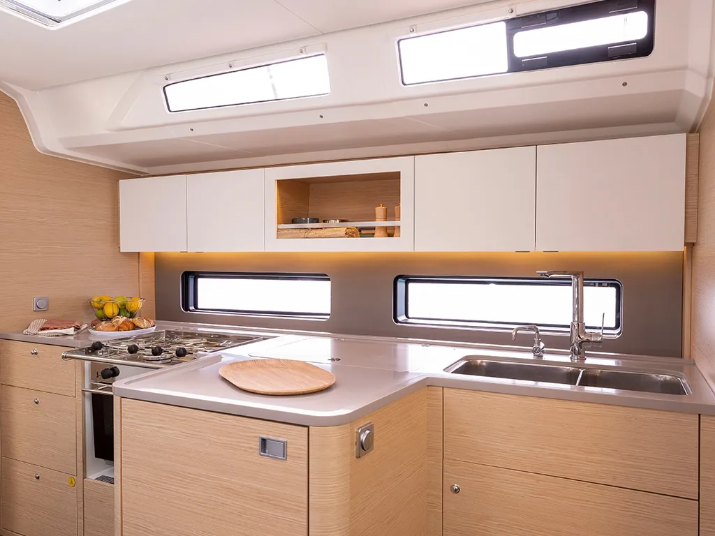 Galley of Donamar, a Dufour 41 sailboat at es Jonquet, Spain