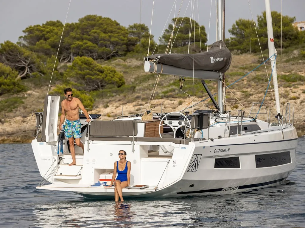 Exterior view of Donamar, a Dufour 41 sailboat at es Jonquet, Spain