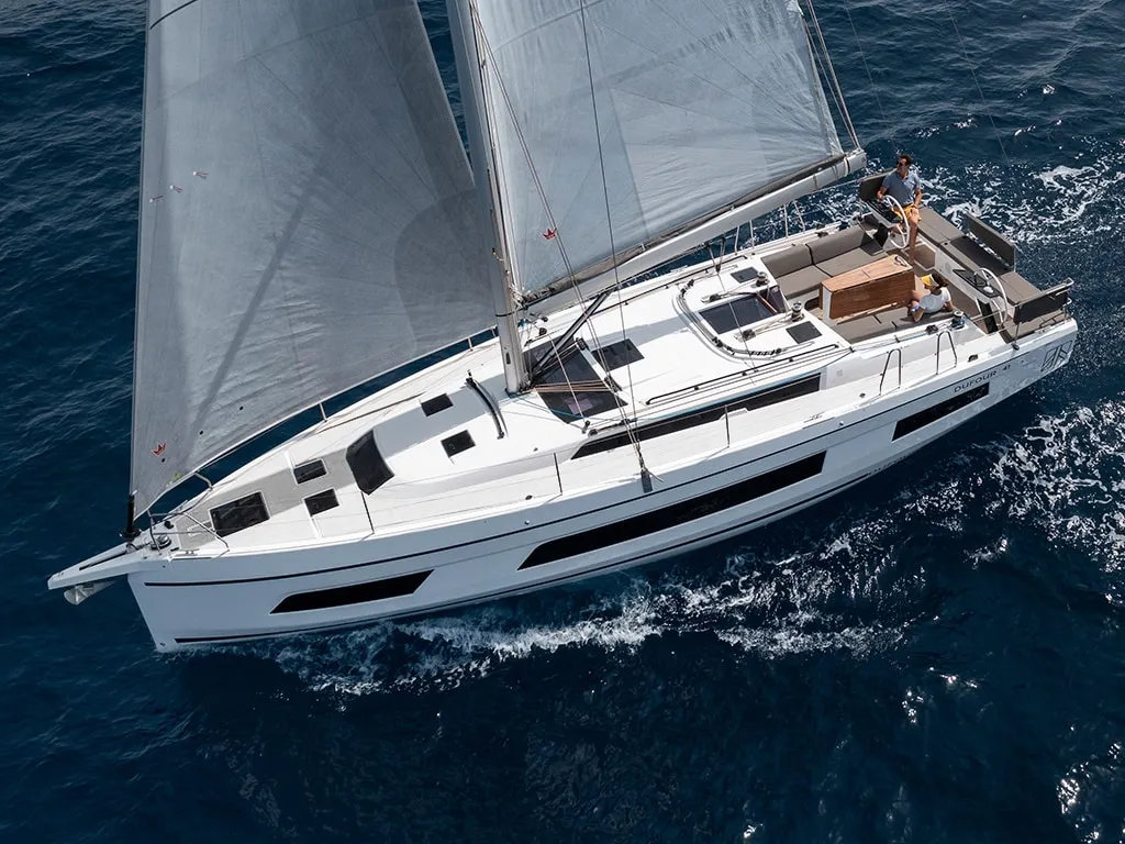 Exterior view of Donamar, a Dufour 41 sailboat at es Jonquet, Spain