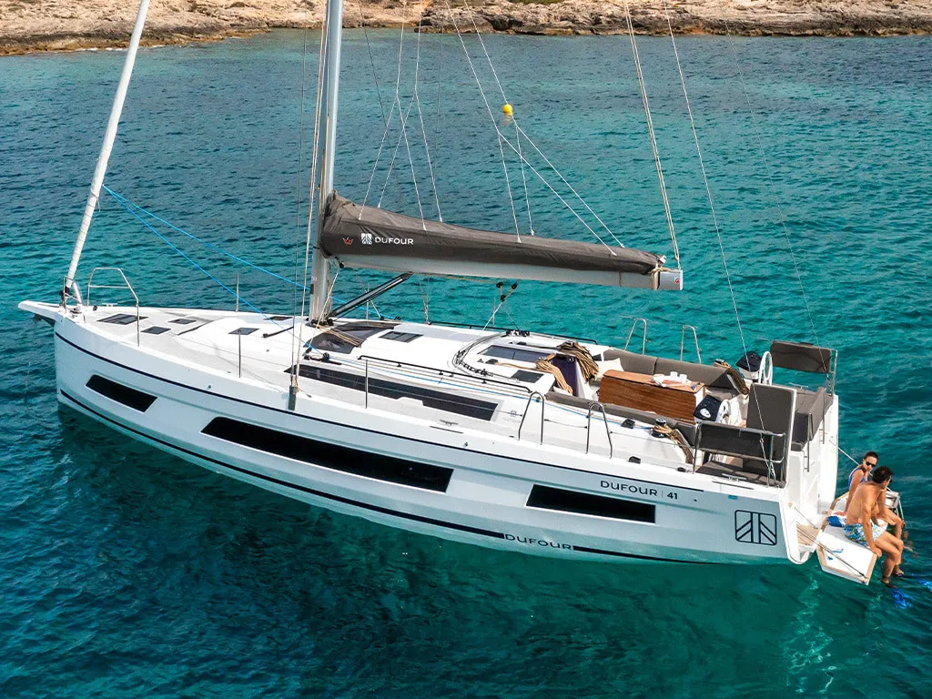 Exterior view of Donamar, a Dufour 41 sailboat at es Jonquet, Spain