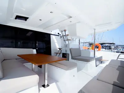 Deck of Inoe, a Fountaine Pajot Astréa 42 catamaran at Municipal Unit of Lefkada, Greece