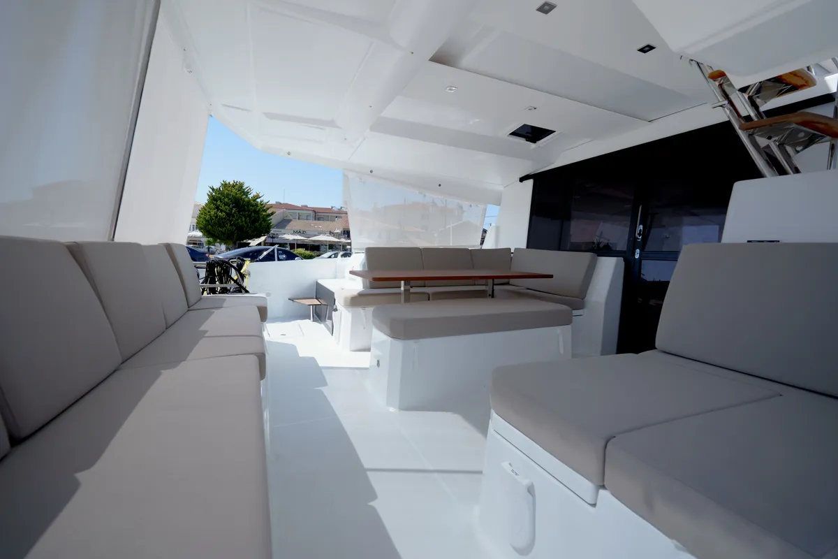 Deck of Inoe, a Fountaine Pajot Astréa 42 catamaran at Municipal Unit of Lefkada, Greece
