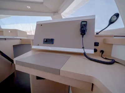 Cockpit of Inoe, a Fountaine Pajot Astréa 42 catamaran at Municipal Unit of Lefkada, Greece