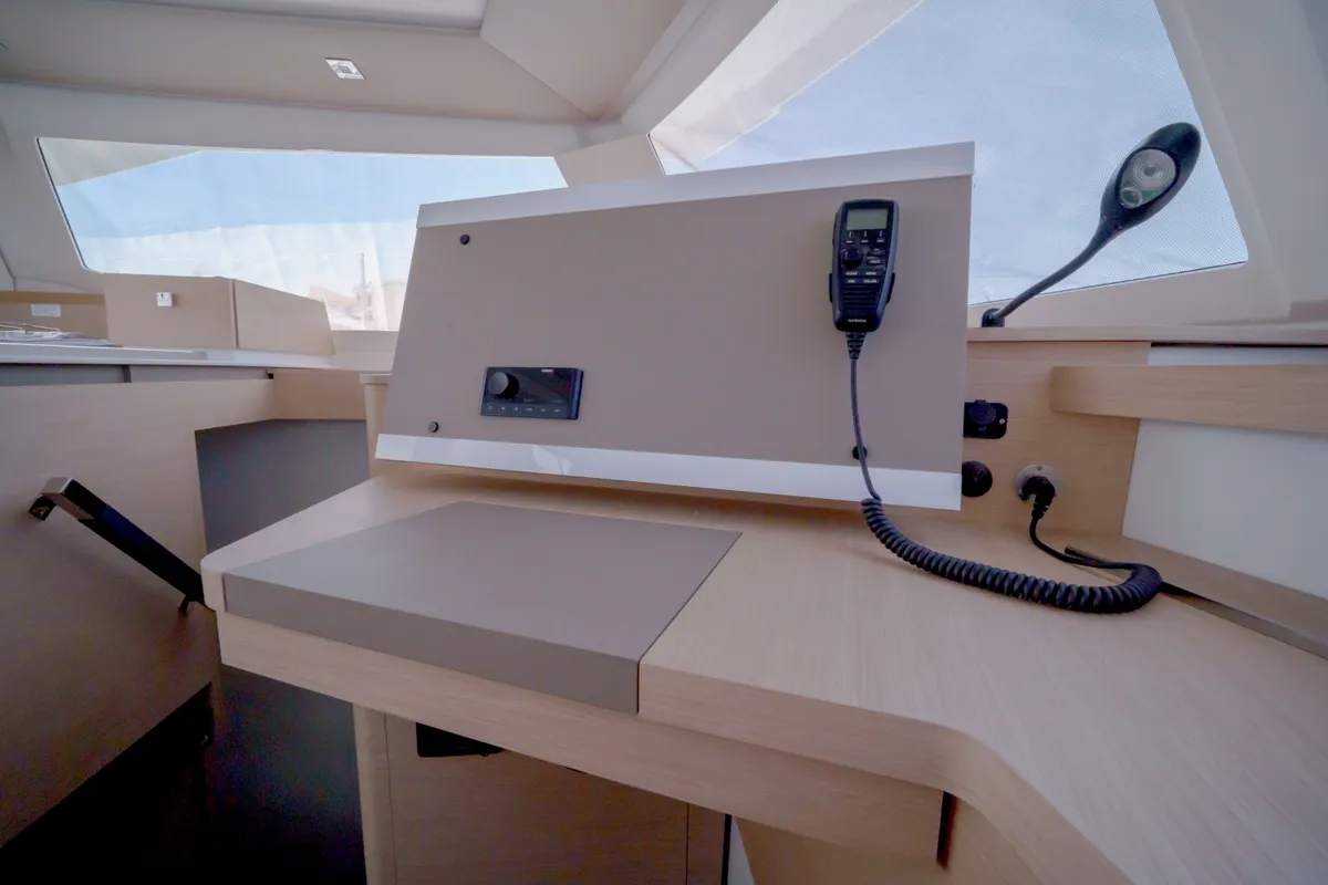 Cockpit of Inoe, a Fountaine Pajot Astréa 42 catamaran at Municipal Unit of Lefkada, Greece