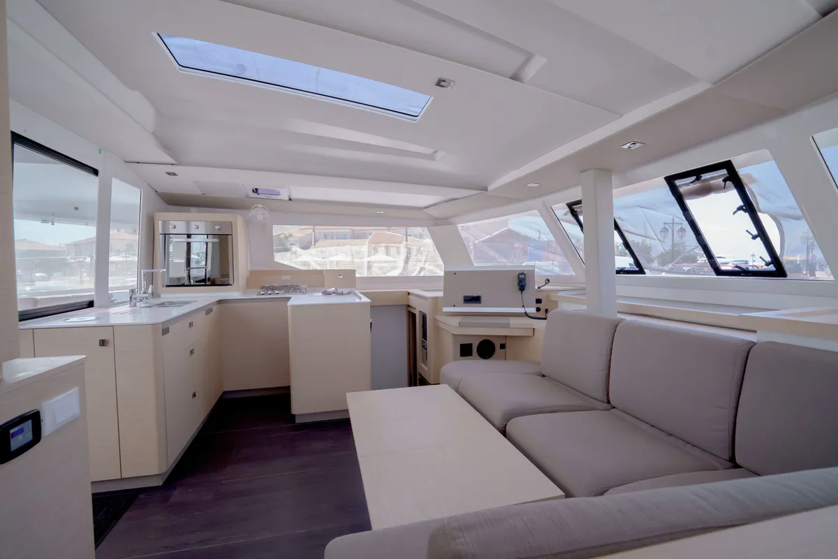 Salon of Inoe, a Fountaine Pajot Astréa 42 catamaran at Municipal Unit of Lefkada, Greece