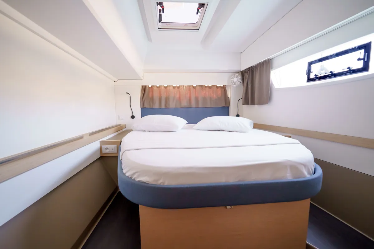 Cabin on Inoe, a Fountaine Pajot Astréa 42 catamaran at Municipal Unit of Lefkada, Greece