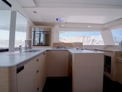 Galley of Inoe, a Fountaine Pajot Astréa 42 catamaran at Municipal Unit of Lefkada, Greece