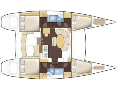 Floor plan of Aride, a Lagoon 380 catamaran at Roche Caiman, Seychelles