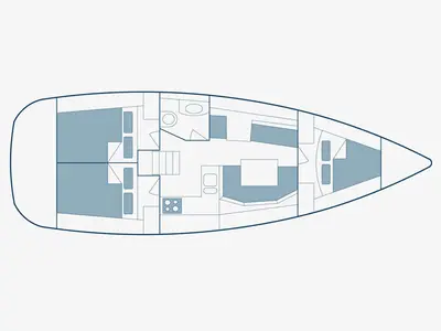 Floor plan of Kos 36.1, a Jeanneau Sun Odyssey 36i sailboat at Municipal Unit of Lefkada, Greece