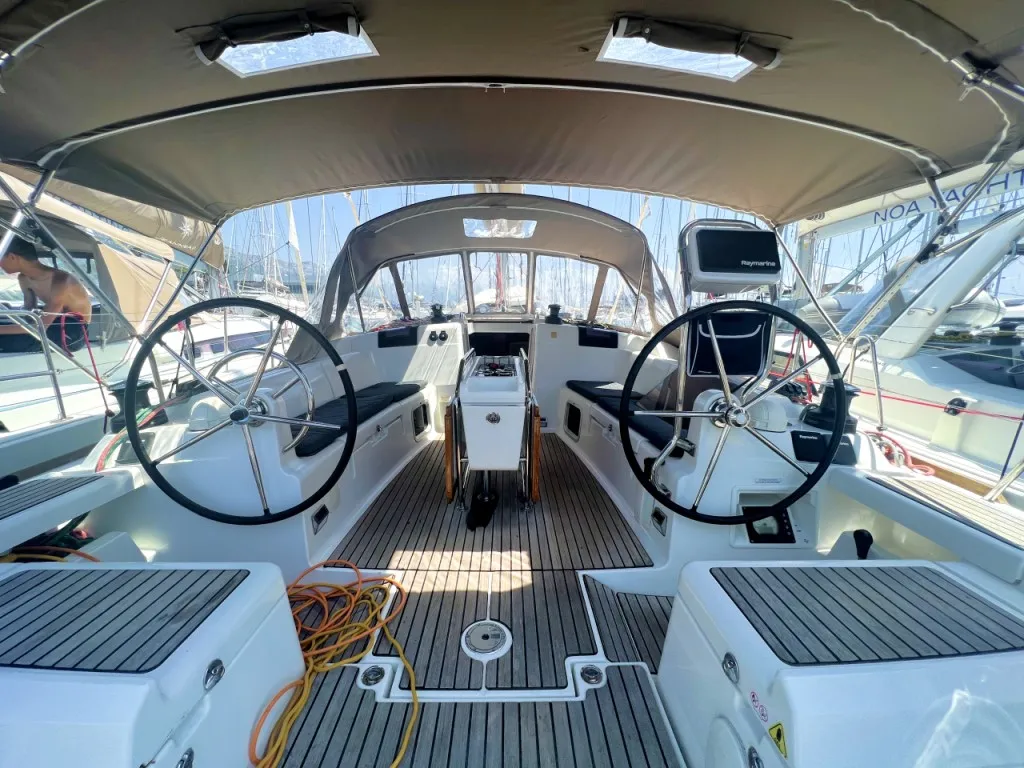 Cockpit of Lady Linda, a Jeanneau Sun Odyssey 439 sailboat at Baška Voda, Croatia