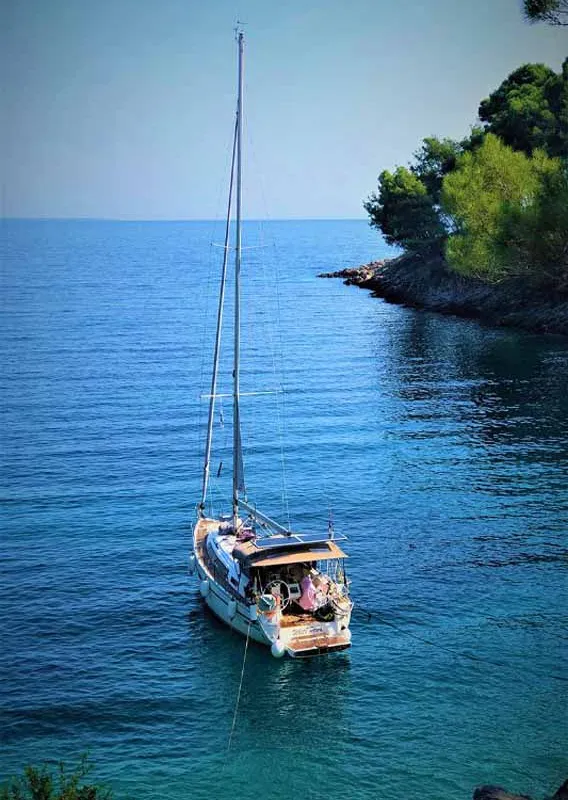Exterior view of White Pearl , a Bavaria Cruiser 37 sailboat at Grad Biograd na Moru, Croatia