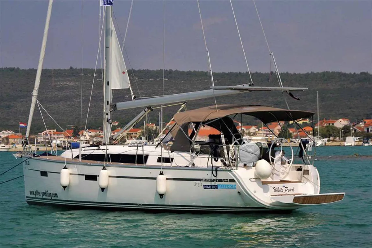 Exterior view of White Pearl , a Bavaria Cruiser 37 sailboat at Grad Biograd na Moru, Croatia