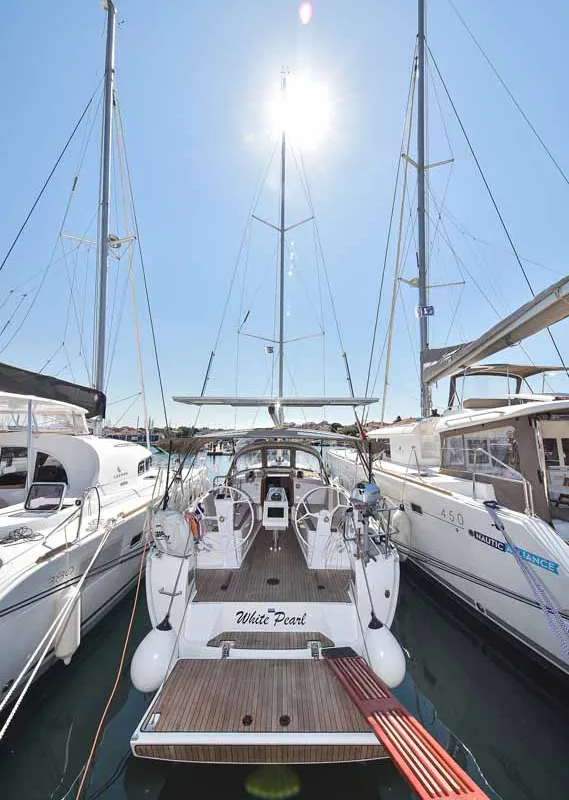 Exterior view of White Pearl , a Bavaria Cruiser 37 sailboat at Grad Biograd na Moru, Croatia