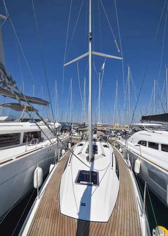 Deck of White Pearl , a Bavaria Cruiser 37 sailboat at Grad Biograd na Moru, Croatia