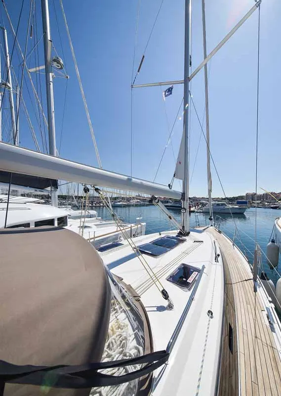 Deck of White Pearl , a Bavaria Cruiser 37 sailboat at Grad Biograd na Moru, Croatia