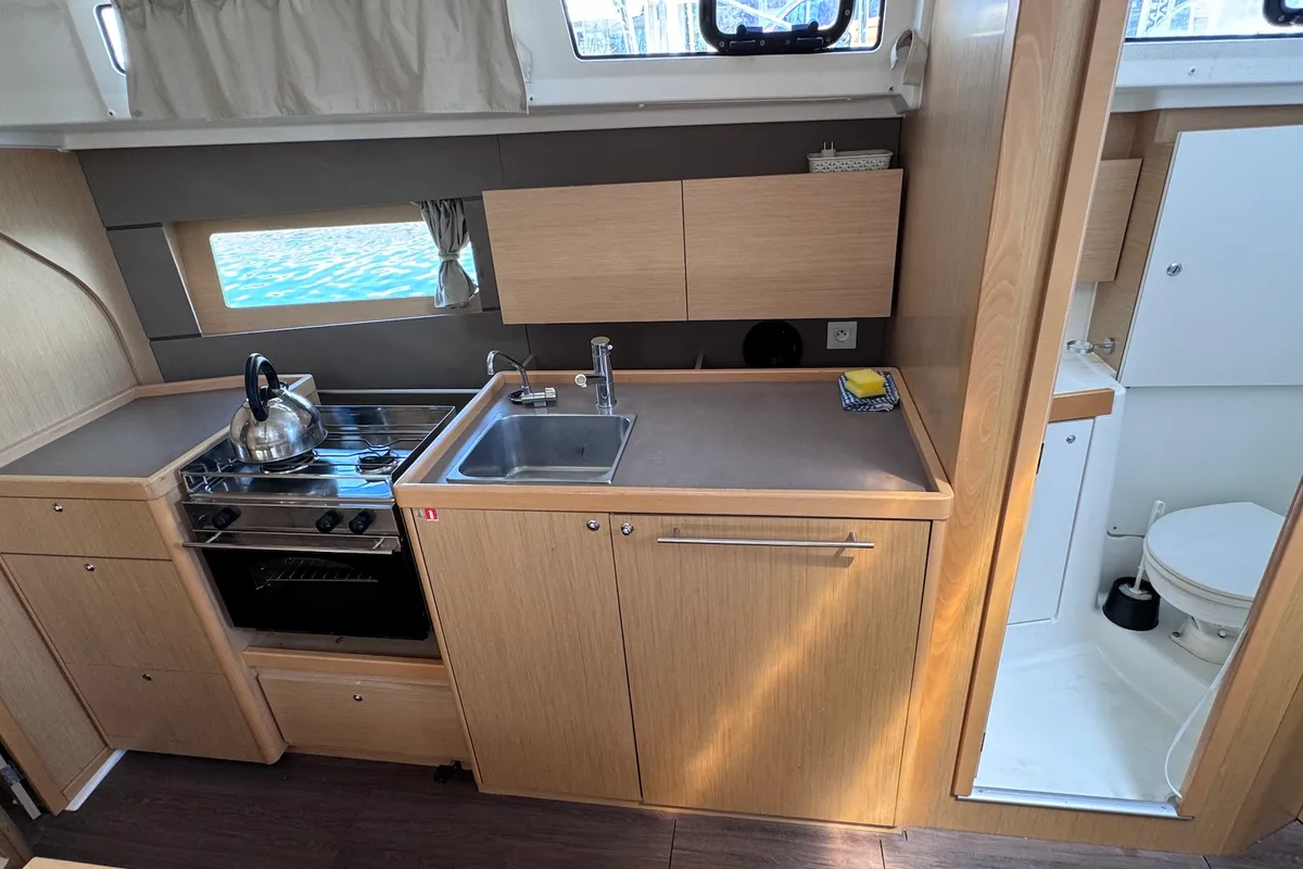 Galley of Felina, a Beneteau Oceanis 38 sailboat at Sukošan, Croatia