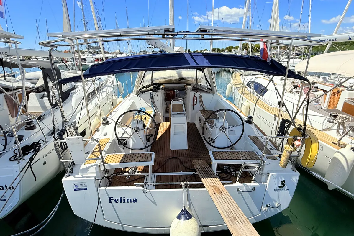Exterior view of Felina, a Beneteau Oceanis 38 sailboat at Sukošan, Croatia