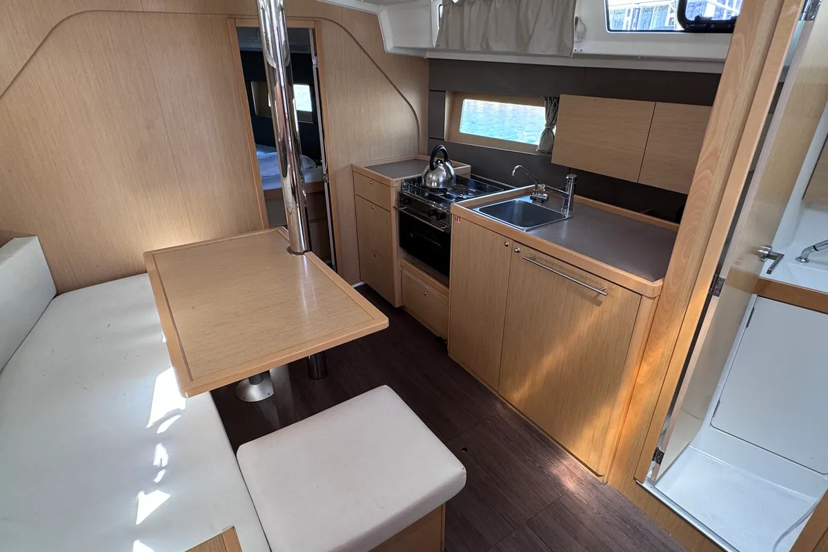 Salon of Felina, a Beneteau Oceanis 38 sailboat at Sukošan, Croatia