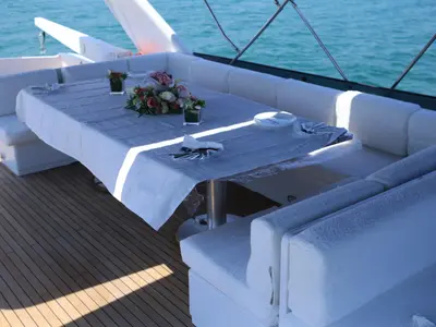 Deck of Ziveli, a Alalunga 78 motor yacht at Termoli, Italy