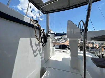Deck of Deutz, a Fountaine Pajot Astréa 42 catamaran at Salerno, Italy