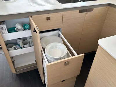 Galley of Deutz, a Fountaine Pajot Astréa 42 catamaran at Salerno, Italy