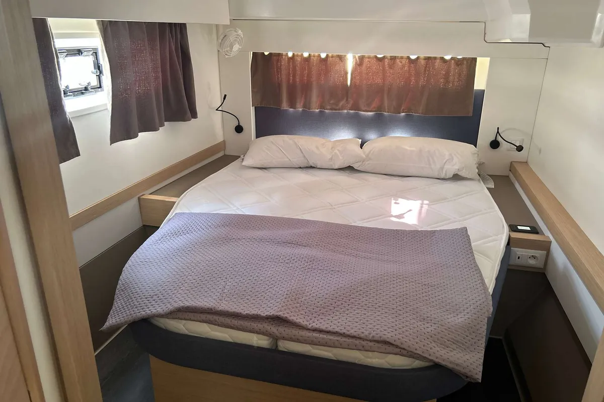 Cabin on Deutz, a Fountaine Pajot Astréa 42 catamaran at Salerno, Italy