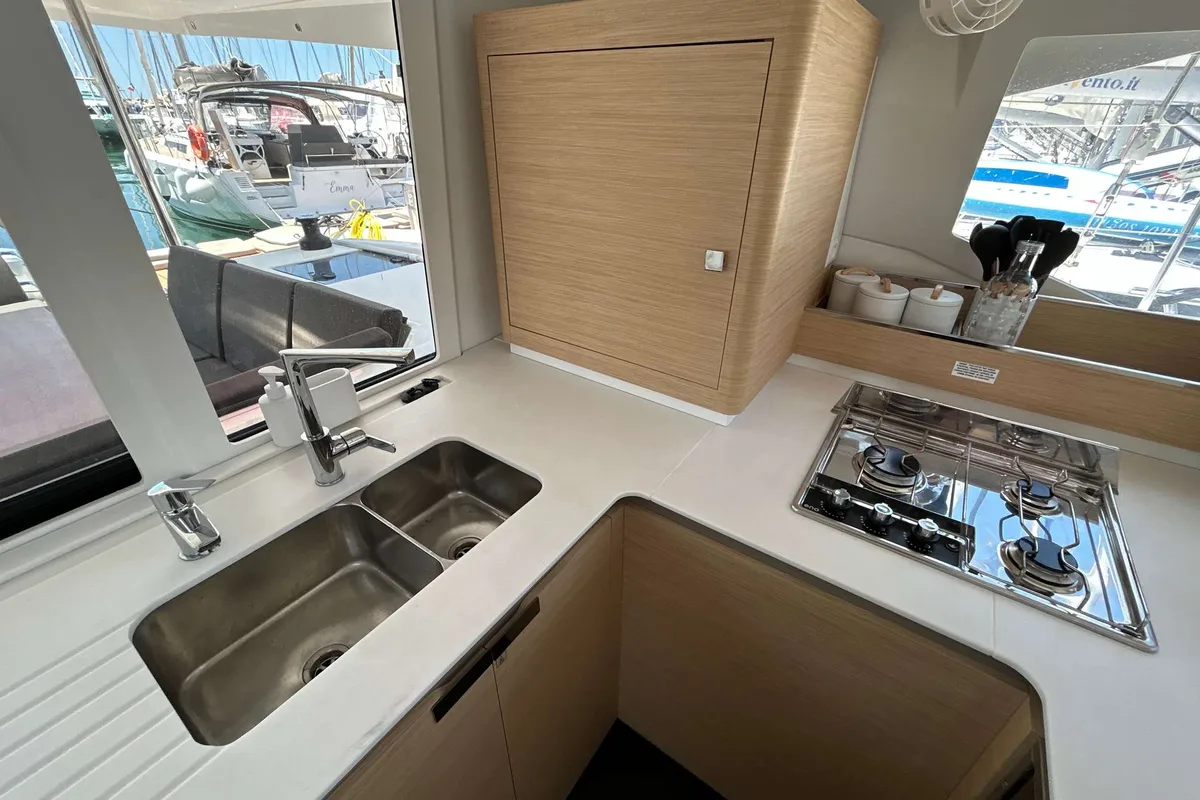 Galley of Deutz, a Fountaine Pajot Astréa 42 catamaran at Salerno, Italy