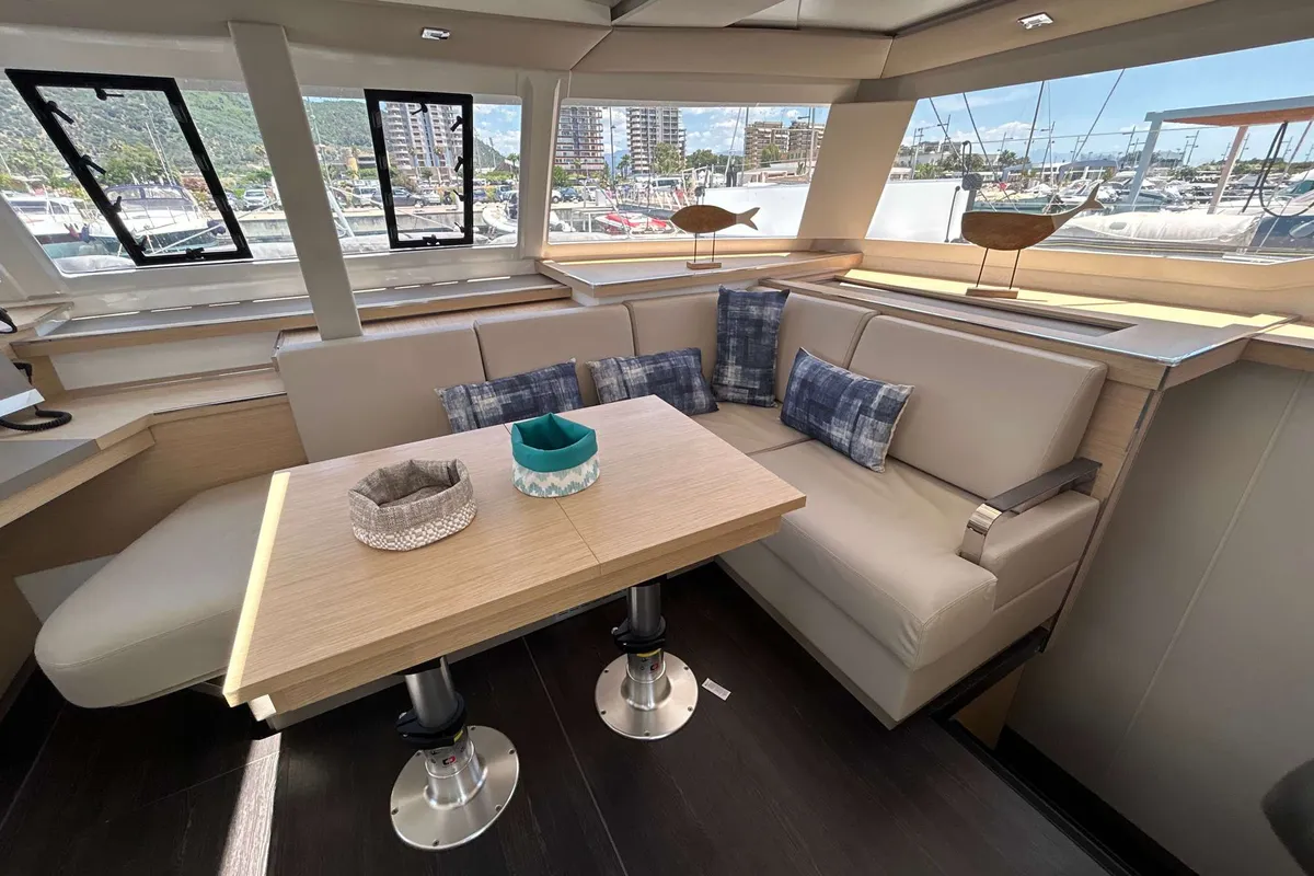 Salon of Deutz, a Fountaine Pajot Astréa 42 catamaran at Salerno, Italy